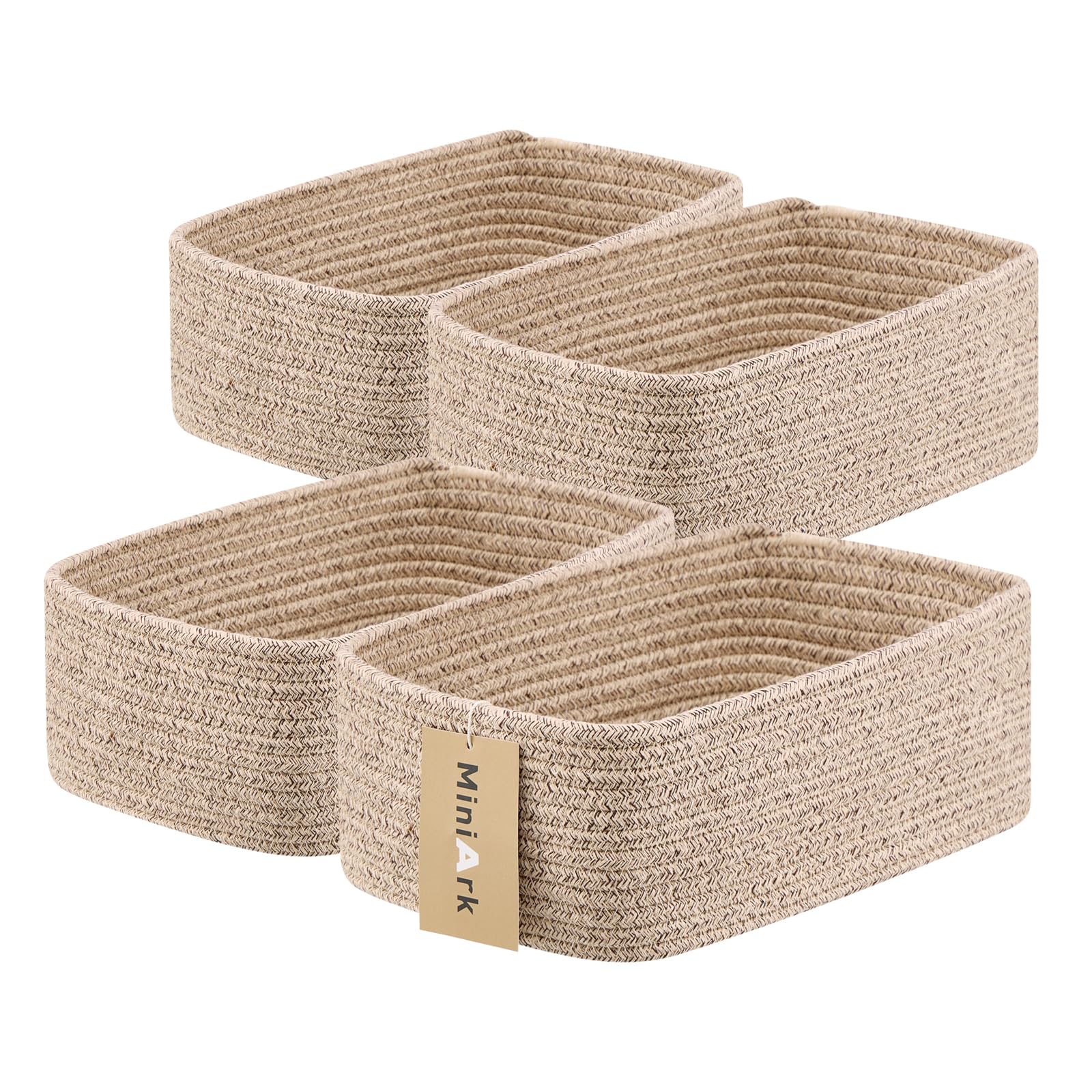 MiniArk small storage baskets front view in a 4-pack, tidy and stylish on a shelf