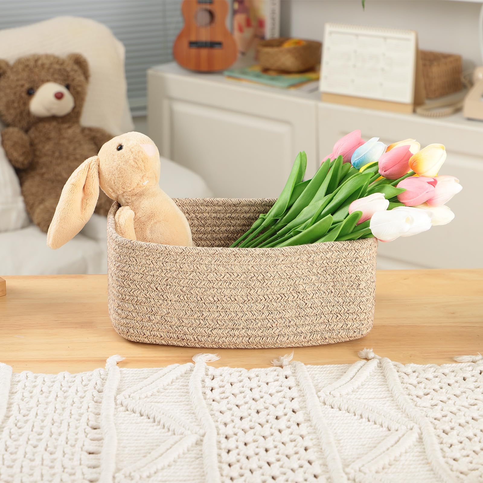 MiniArk living room decor basket arrangement adds warmth and texture