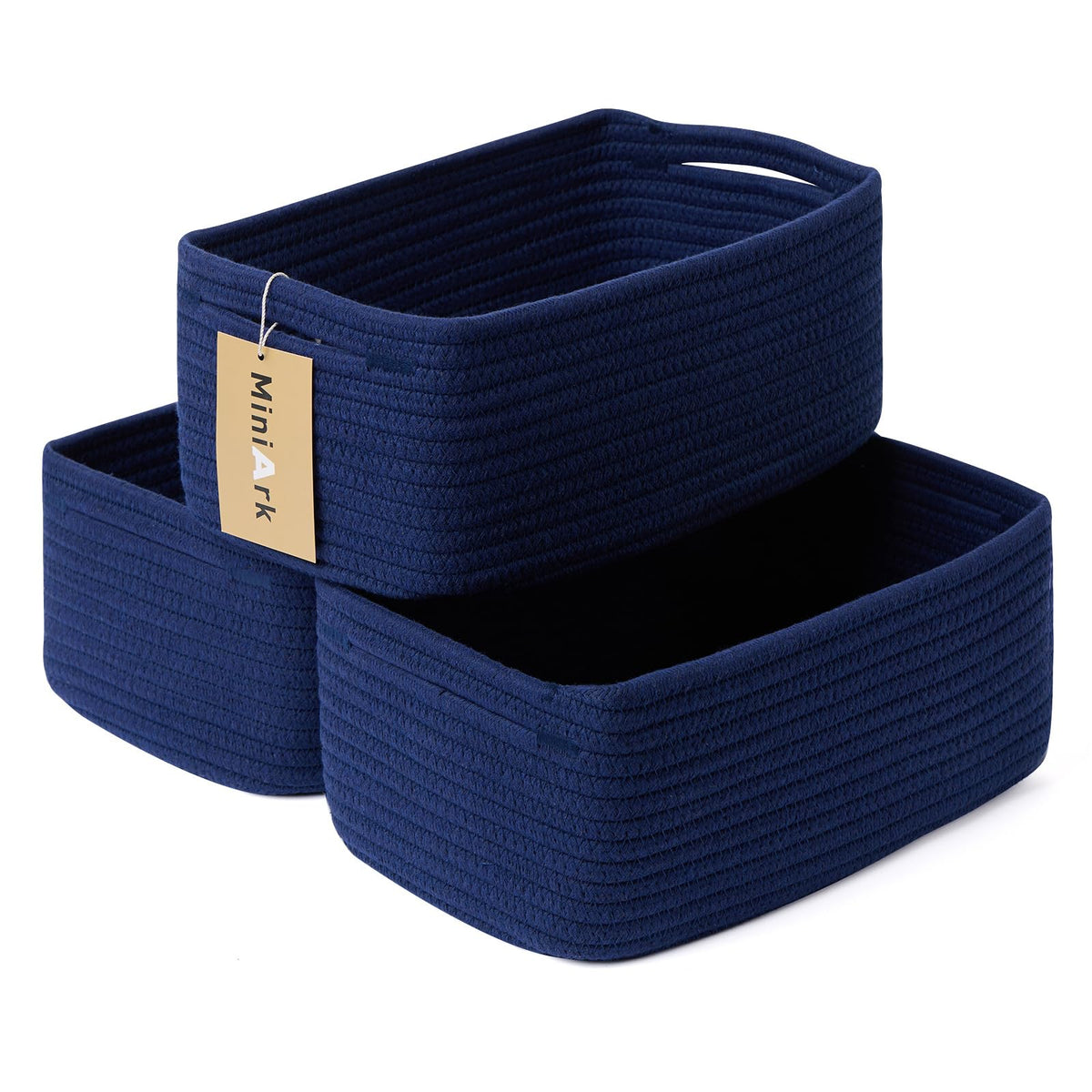 MiniArk small storage baskets on a shelf keeping items organized and accessible.