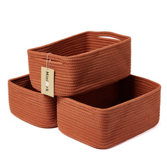 MiniArk small storage baskets oxide red set on a shelf for tidy storage.