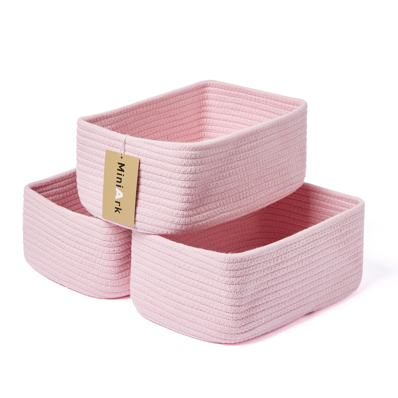 MiniArk small storage baskets pink 3-pack front view for desk organization and display