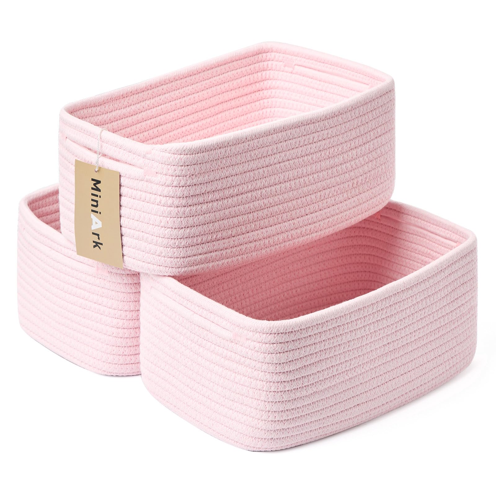 Miniark rectangular front-view 3-pack baskets keep desk items organized and accessible.