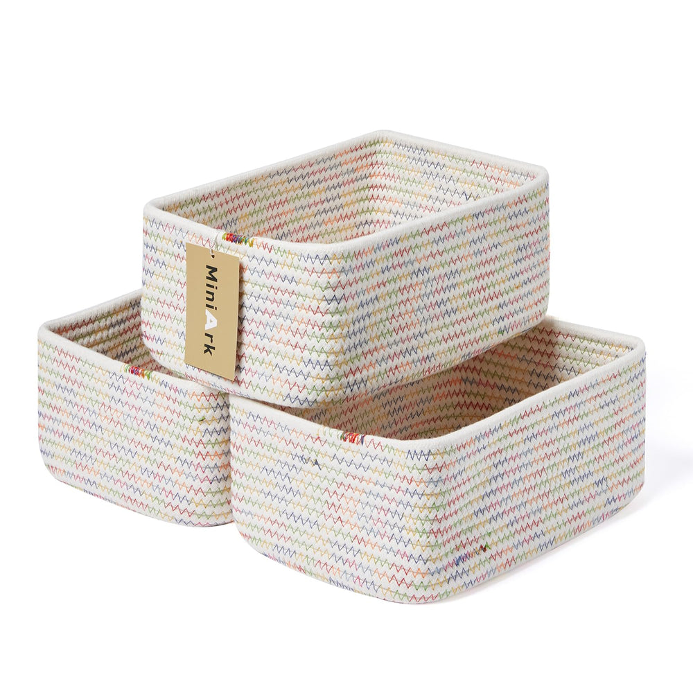 MiniArk small storage baskets rectangular-front view on a shelf for tidy desk organization.