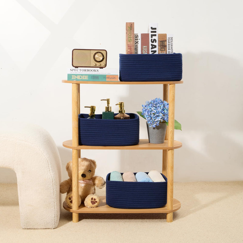 MiniArk stackable baskets in a closet for easy toy and accessory storage.