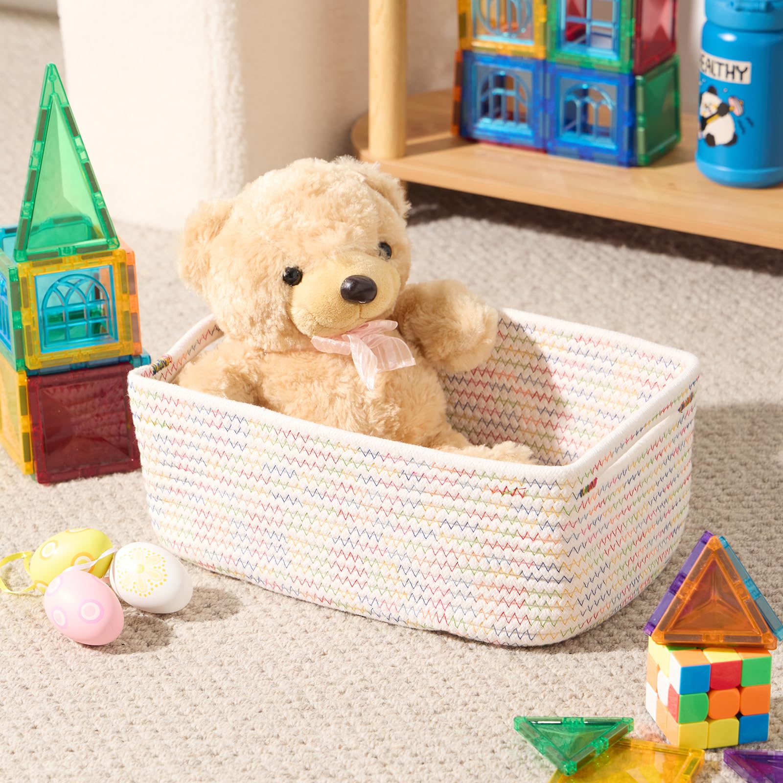 MiniArk woven rope baskets decorate a living room with warmth.