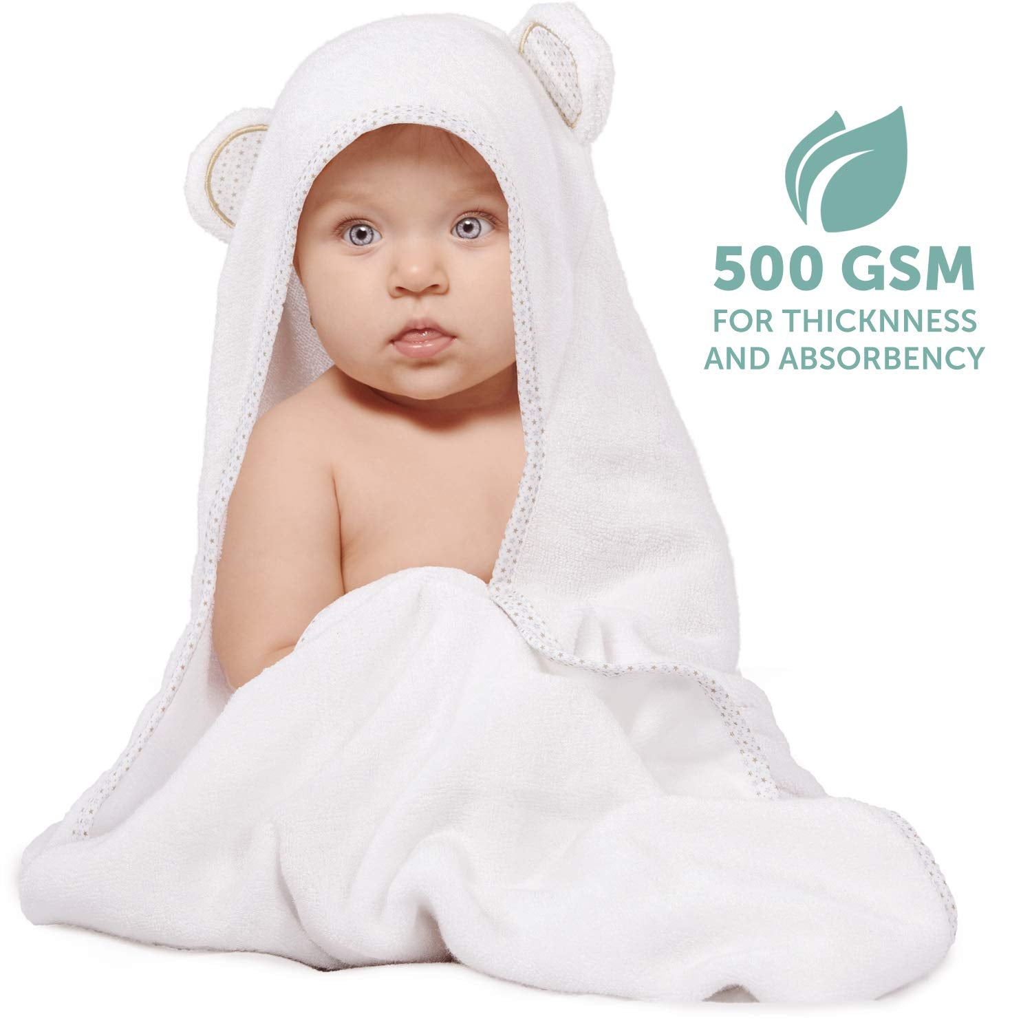 MINIBOO hooded towel 32x32 inches fits newborns to toddlers