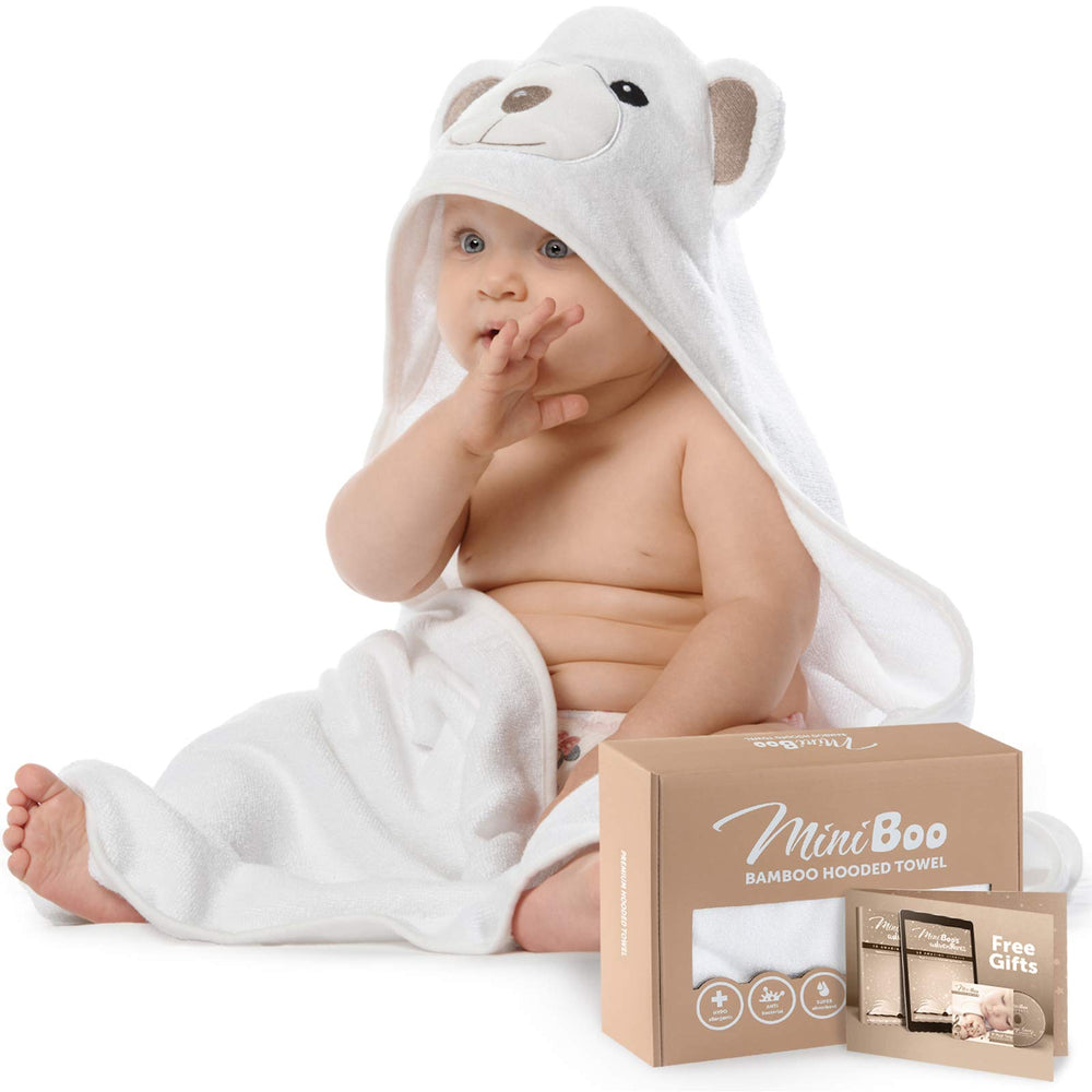 MINIBOO hooded towel with soft bamboo cotton texture for gentle baby skin care