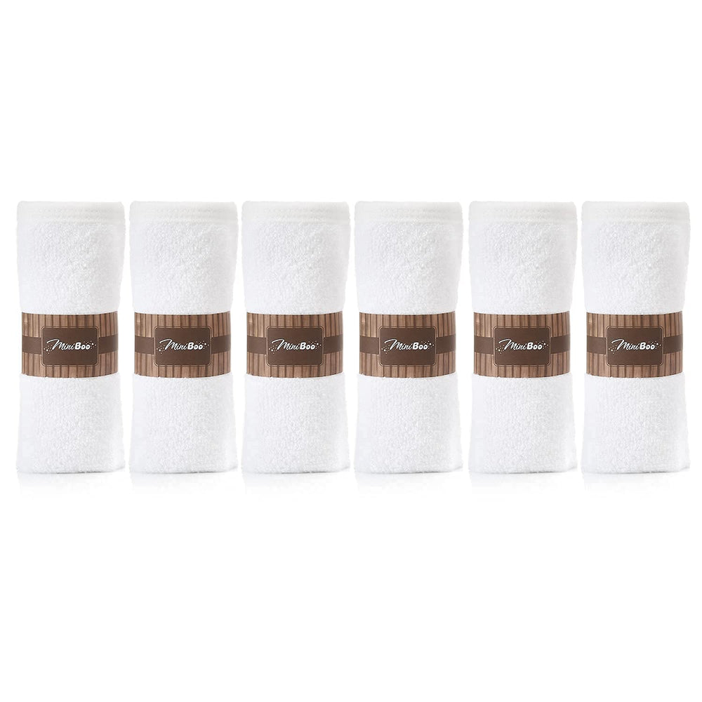 MINIBOO 10x10 inch washcloth showing convenient baby-friendly size.