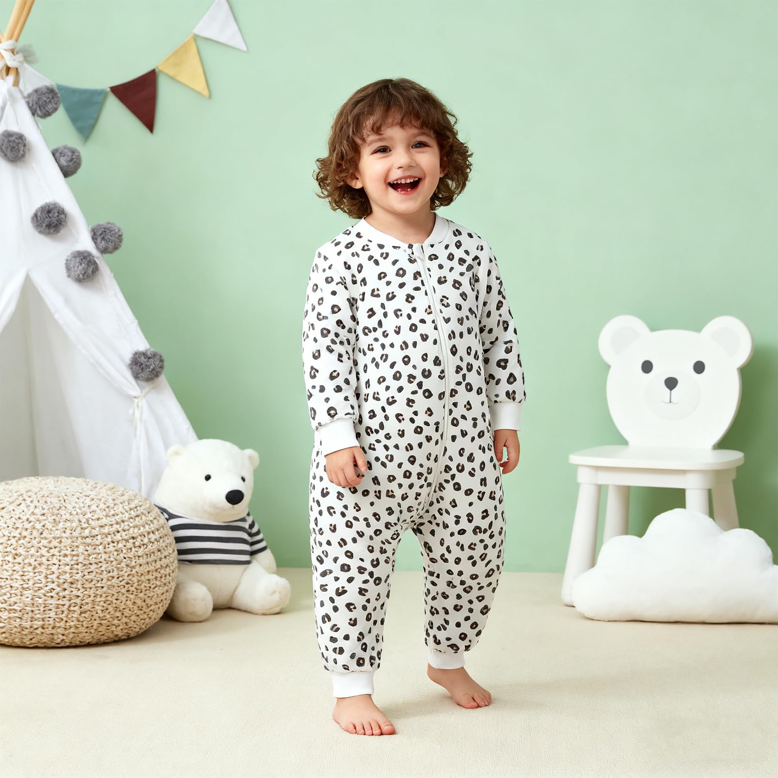 Minicoco 0.5 tog sleep sack on night-time sleeper for cool nights.