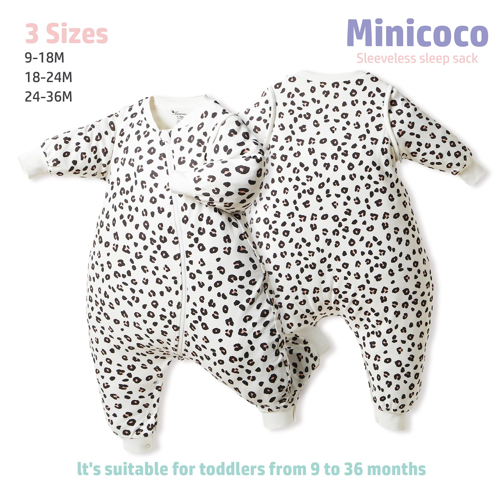 Minicoco detachable sleeves sleep sack close-up shows adaptable warmth for seasons.