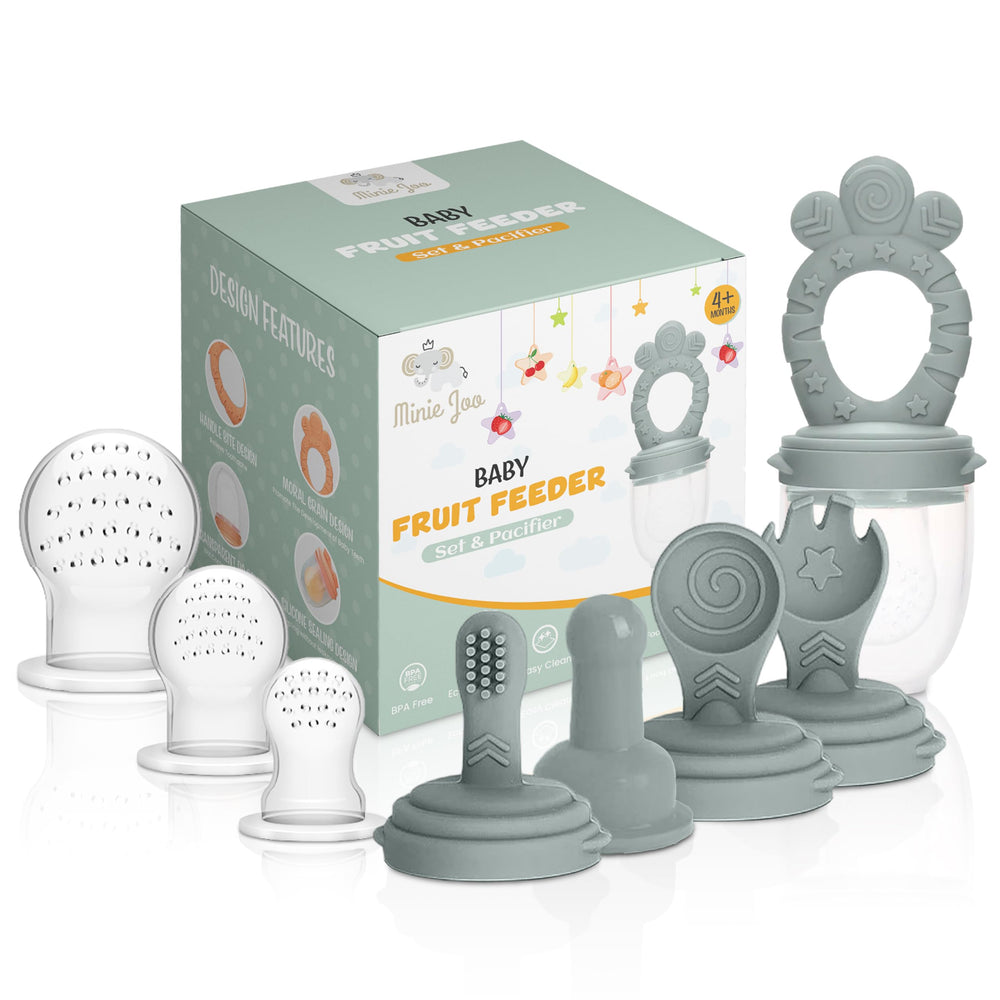 Minie Joo fruit feeder pacifier set all-in-one components for easy self-feeding and teething