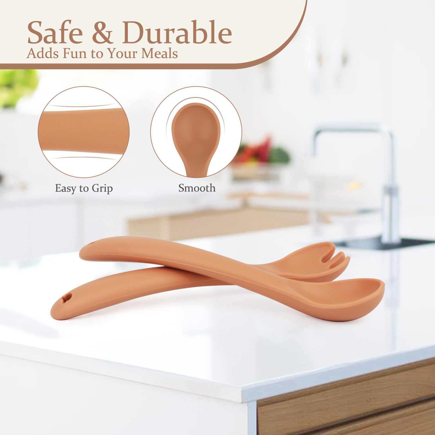 Miniguysa silicone toddler forks with ergonomic grip improve independent eating