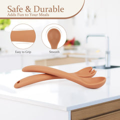 Miniguysa silicone toddler forks with ergonomic grip improve independent eating