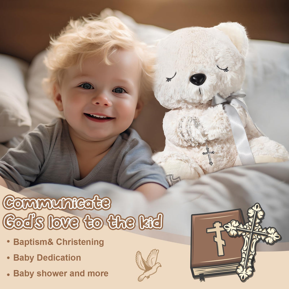 Miniinflat beige prayer plush close-up shows soft texture and comforting presence.