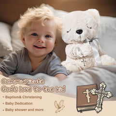 Miniinflat beige prayer plush close-up shows soft texture and comforting presence.