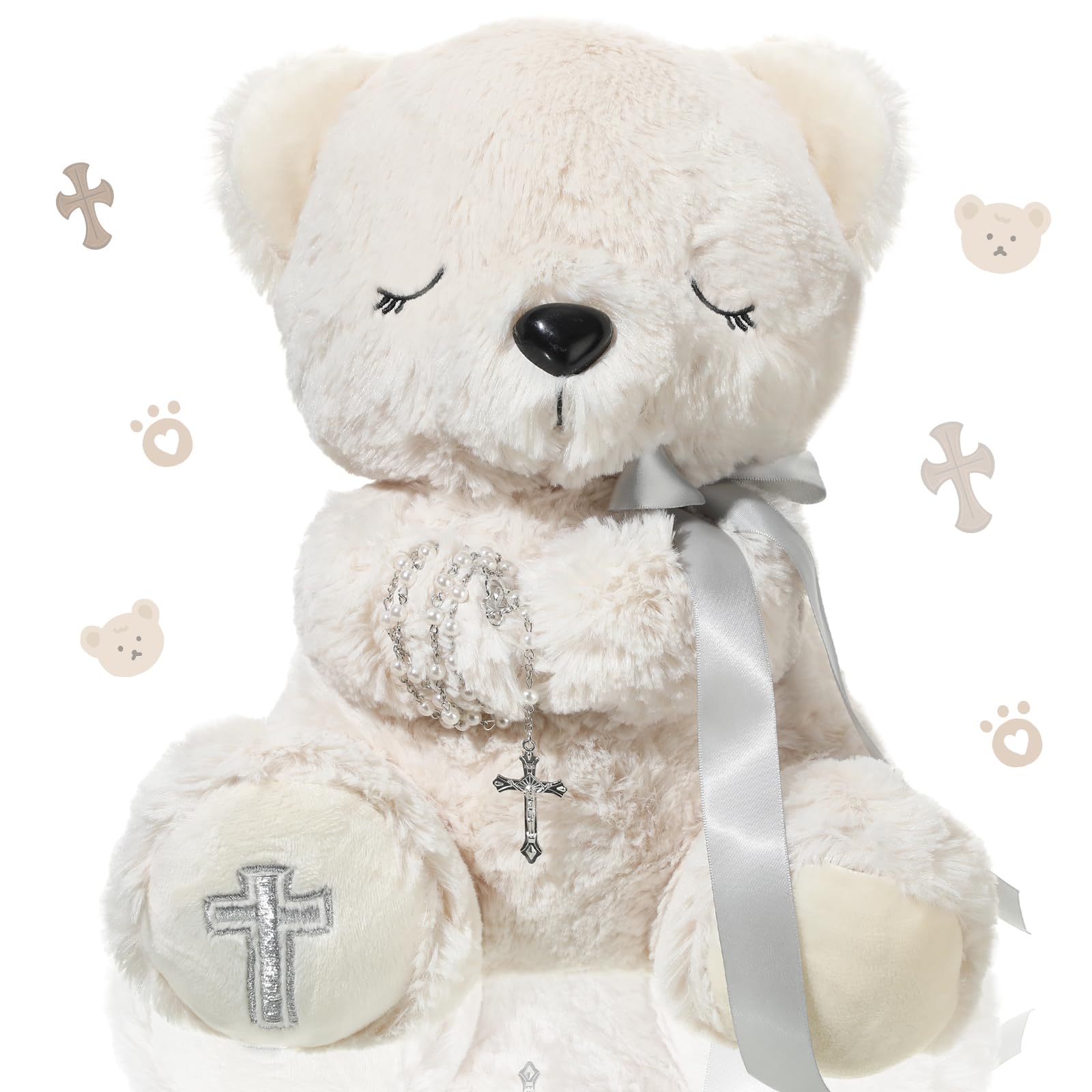 Miniinflat blessed plush bear 10in ready for prayers and bedtime comfort.