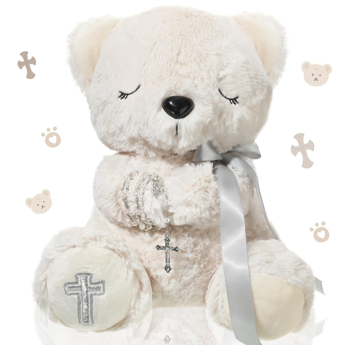 Miniinflat blessed plush bear 10in ready for prayers and bedtime comfort.