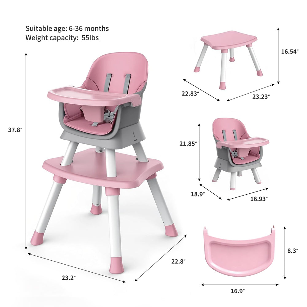 MiniKins 7-in-1 high chair dining booster pink elevates your child to table height for family meals.