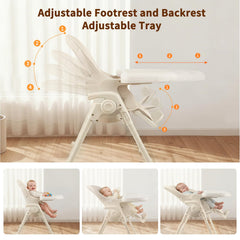 MiniKins high chair height adjustment in beige, grows with your child.