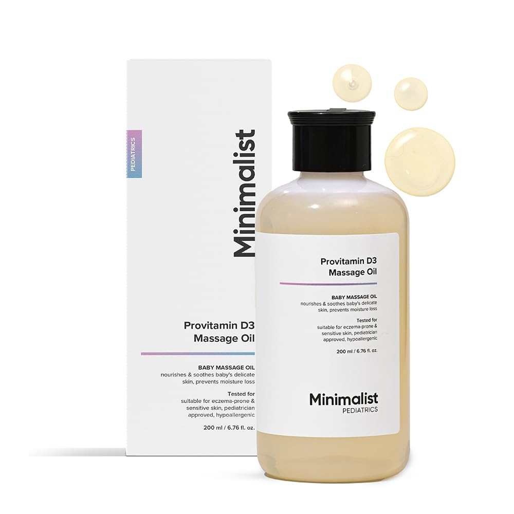 Minimalist baby massage oil bottle hero shows gentle hydration