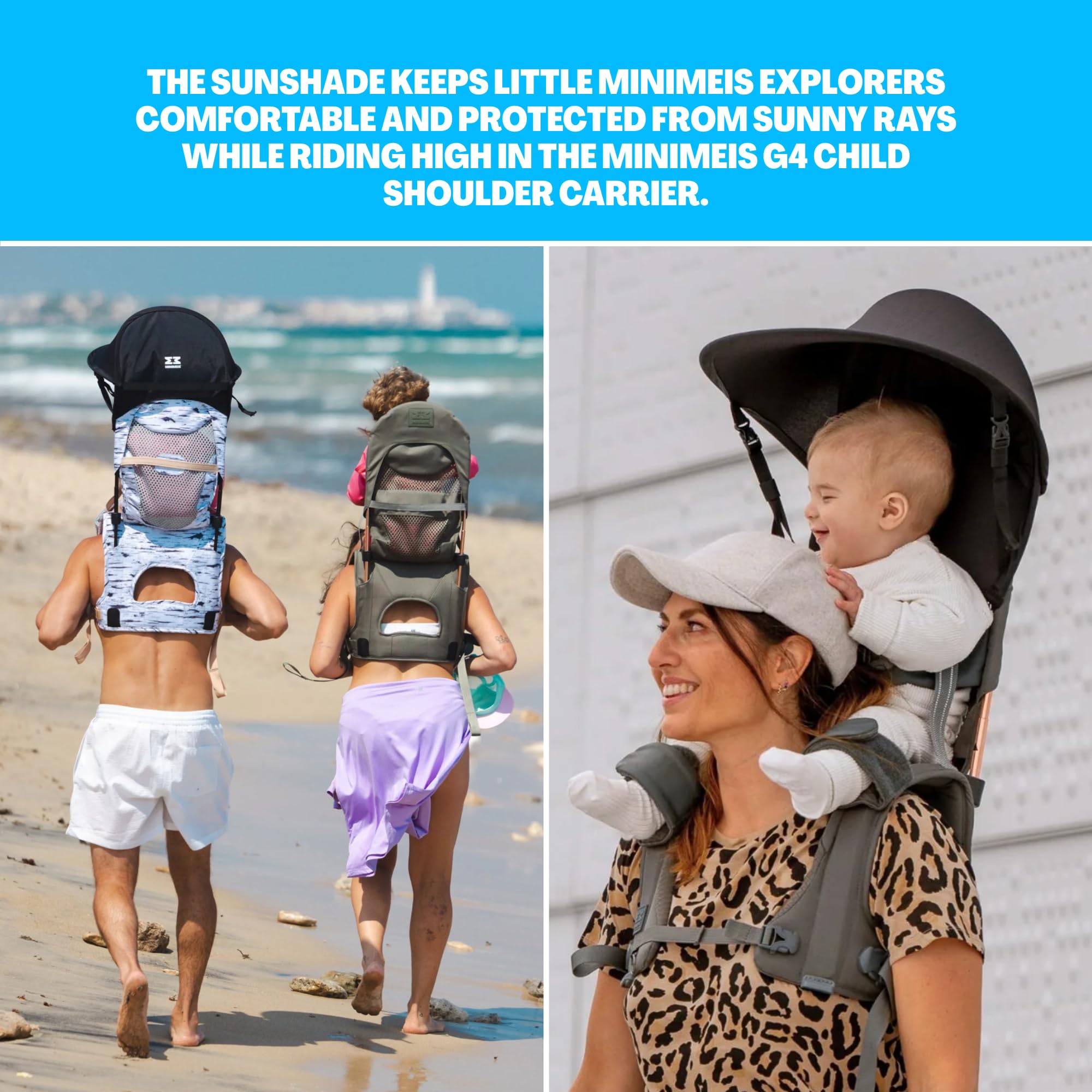 MINIMEIS Sunshade Black on a G4 carrier delivering SPF 50+ shade.