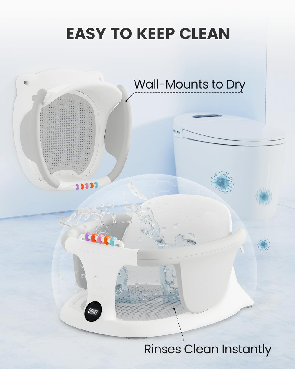 Minimiss bath seat beads add playful stimulation during baths.