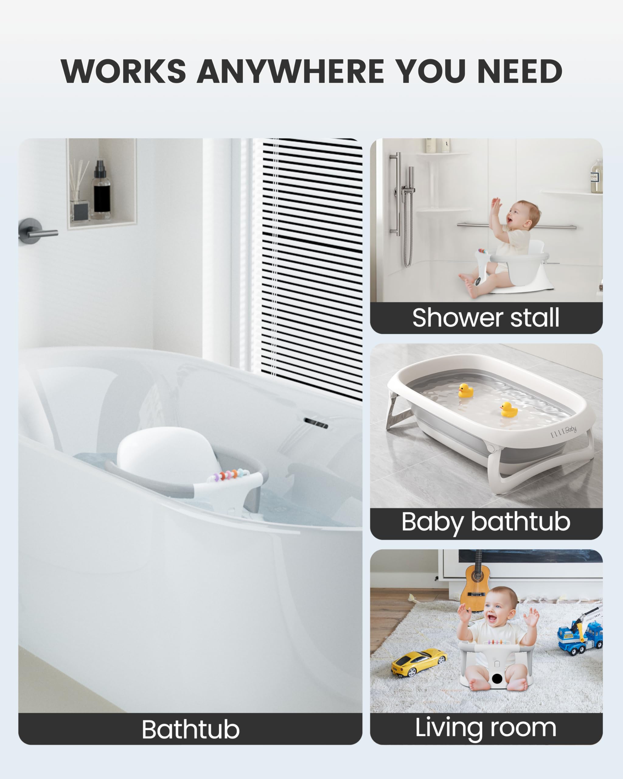 Minimiss bath seat can be wall-dried for quick storage.