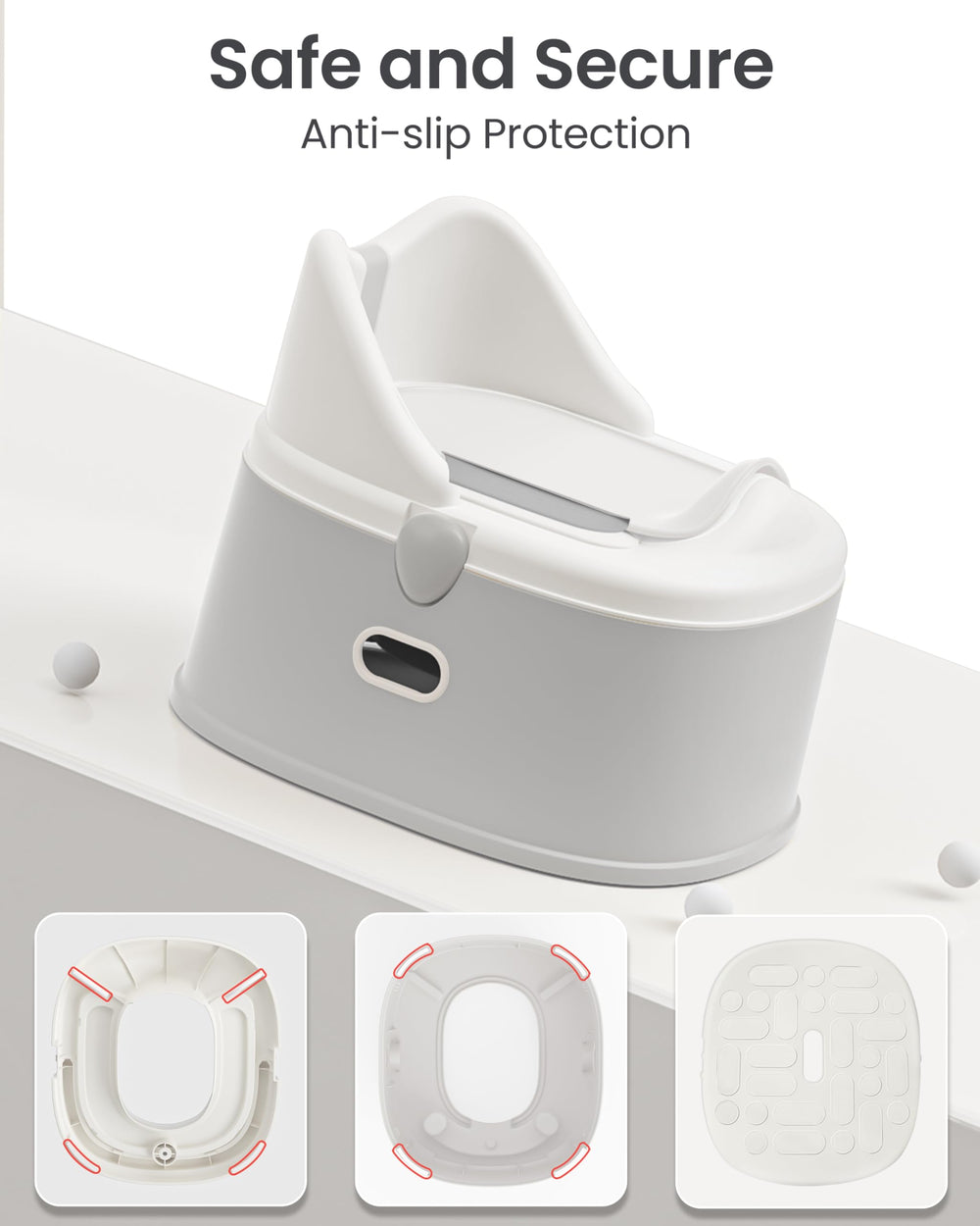 Minimiss potty high-backrest supports growing toddlers during seating.