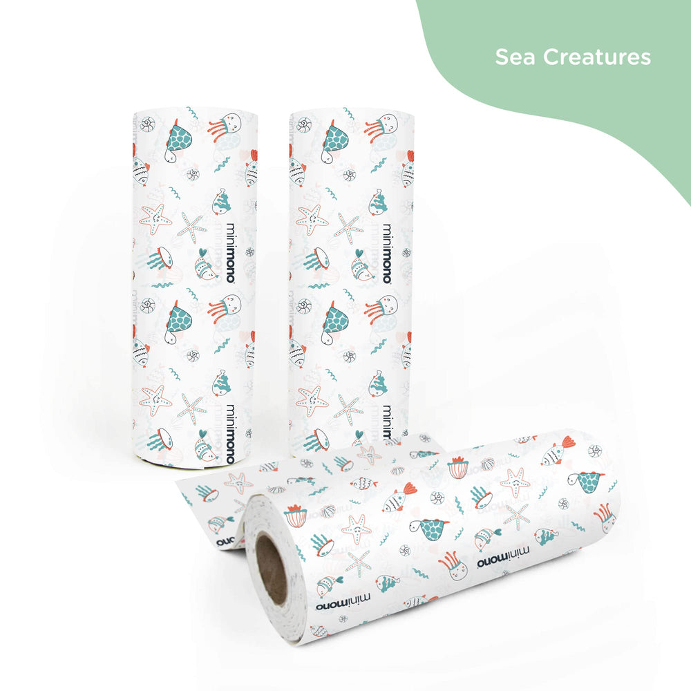 Minimono high-chair mat in-use during feeding protects floor and table.