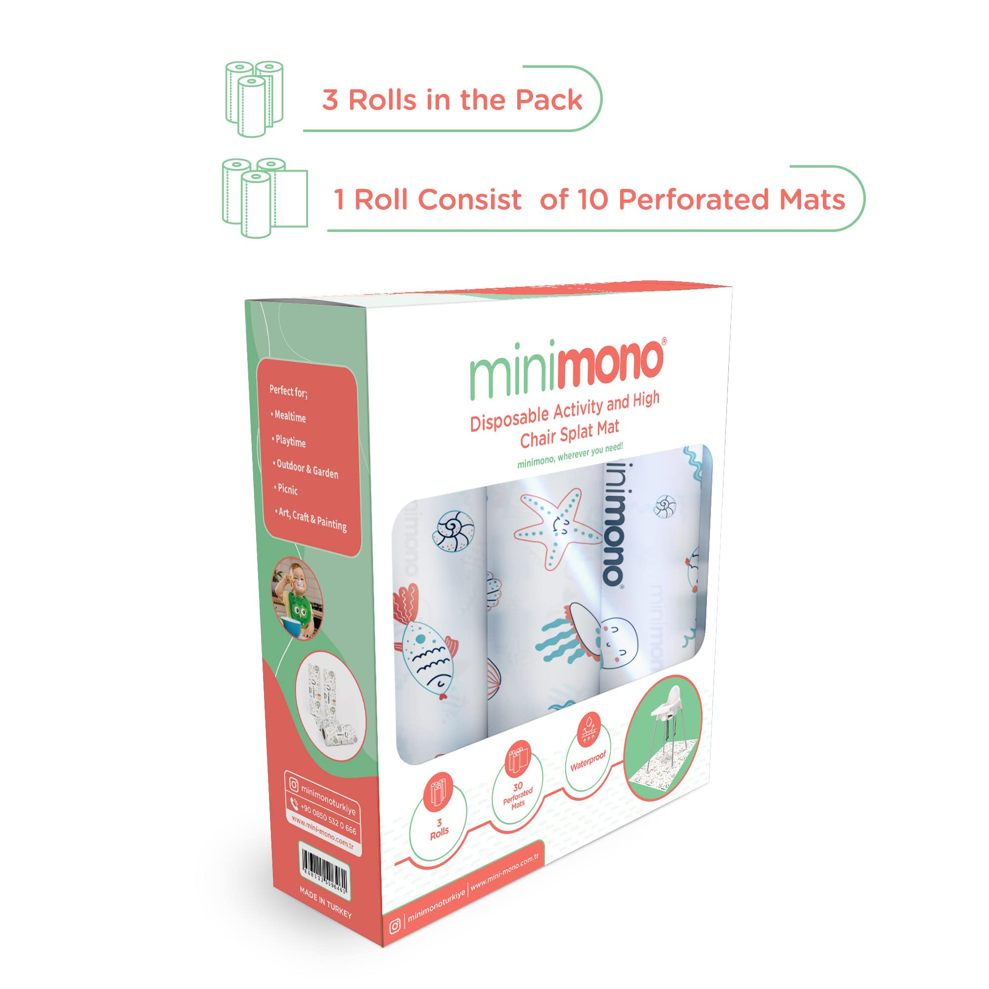 Minimono picnic setup showing large 40x47 inch splash mat.