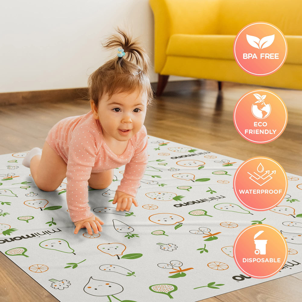 Minimono waterproof disposable splat mat keeps surfaces clean.