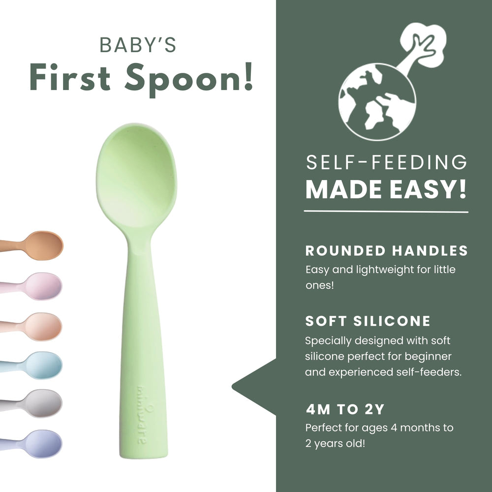 Miniware self-feeding spoon with rounded handles aids little hands