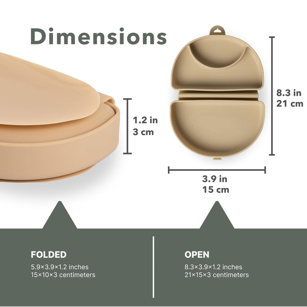 Miniware Silifold travel plate suction base keeps meals steady during use.