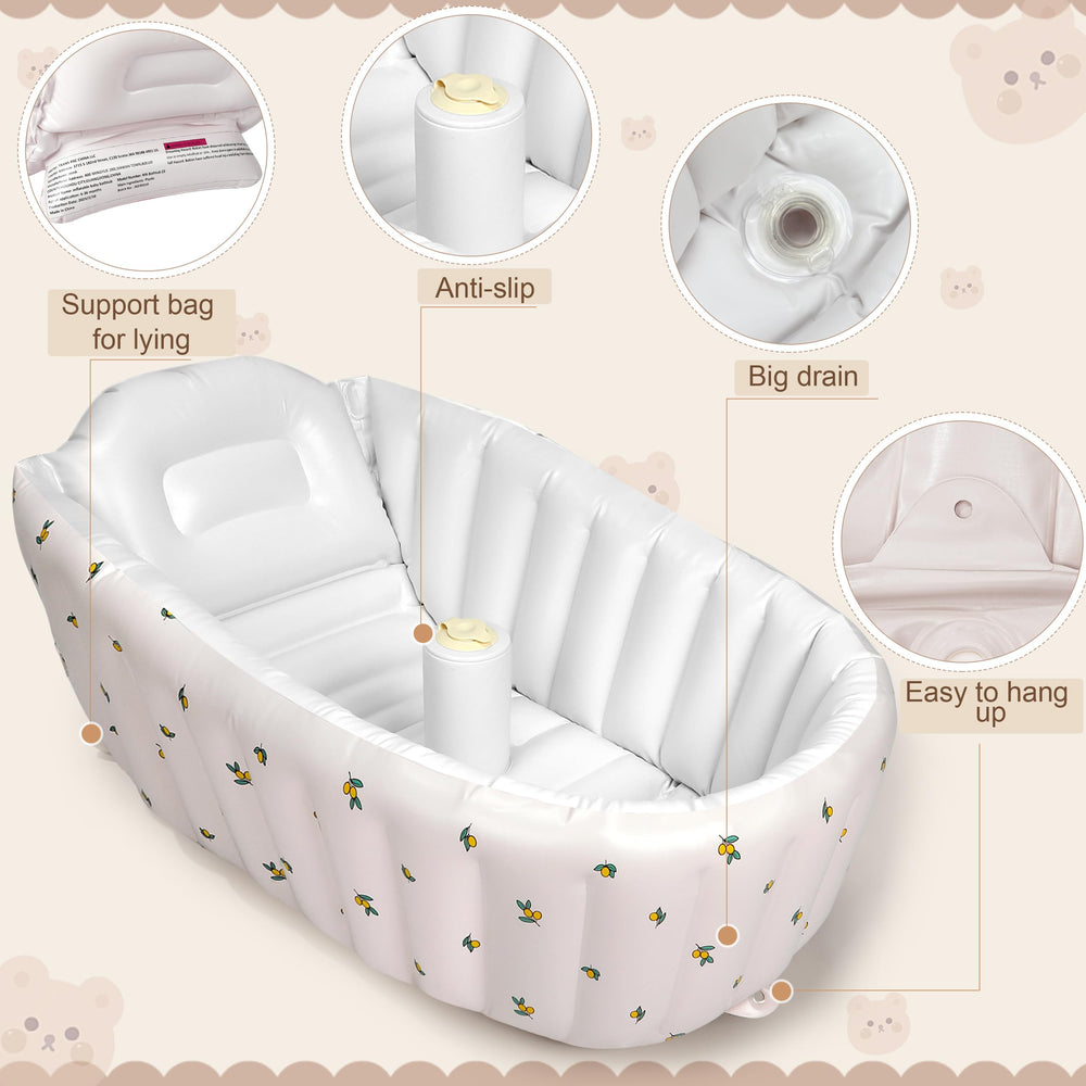 Mink inflatable bath tub Olive drain plug enables easy water release.
