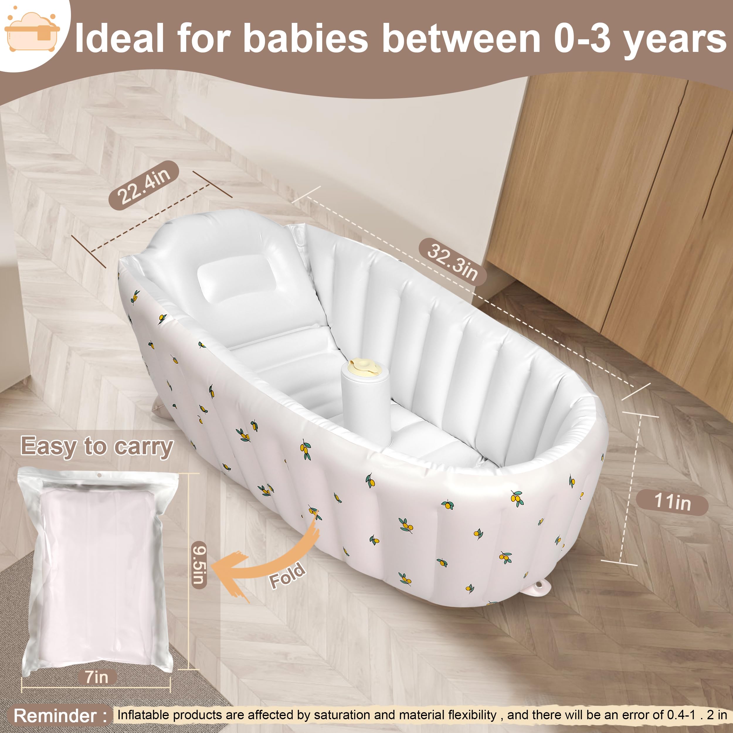 Mink inflatable bath tub Olive folds compactly for travel and storage.