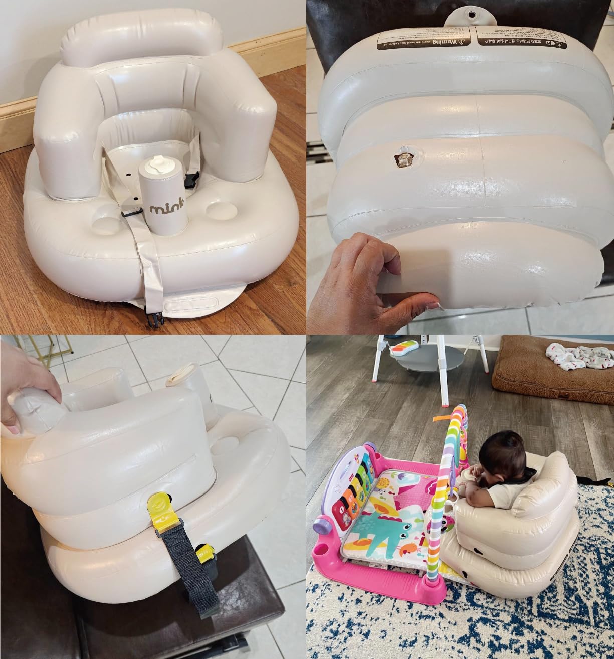 Mink inflatable baby seat khaki back support and rear airbag enhance balance.