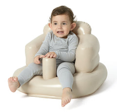 Mink inflatable baby seat khaki front view promoting curious play and easy access.
