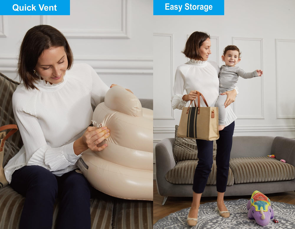Mink inflatable baby seat khaki during playtime setup on floors or beds.