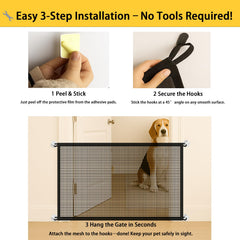 Minlend Pet Gate Mesh positioned at a doorway to contain a curious pet.