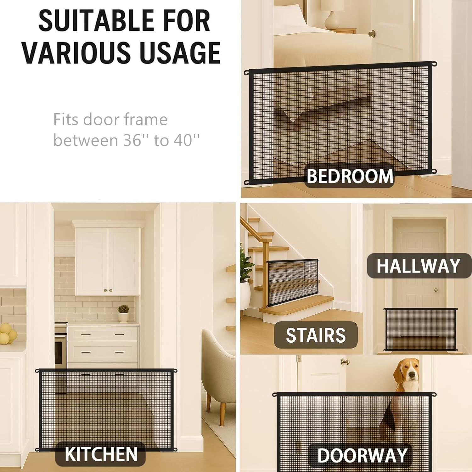 Minlend Pet Gate Mesh see-through design enables quick pet monitoring.