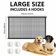 Minlend Pet Gate Mesh mounted with adhesive hooks for damage-free installation.