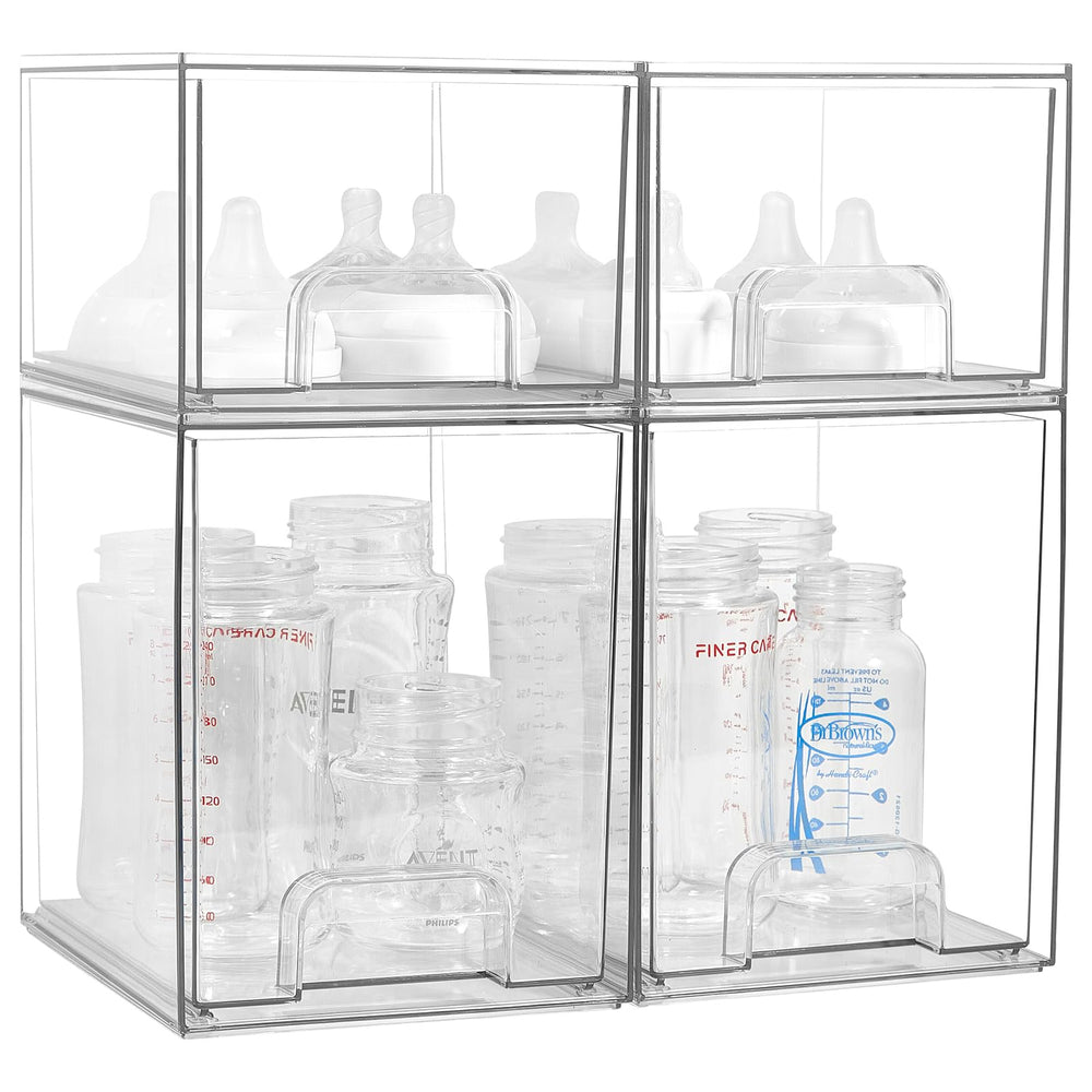 MINMUNJIU baby bottle organizer front view with clear stackable drawers for easy access