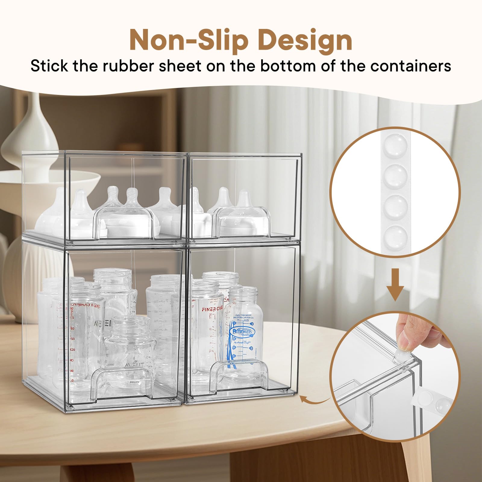 MINMUNJIU bottle accessories neatly organized in drawers for nipples and pacifiers