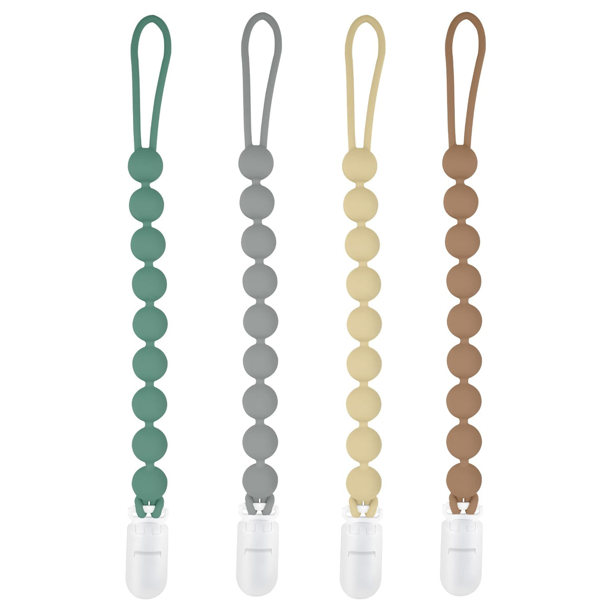 MINMUNJIU Silicone Pacifier Clip 4-pack colors keeps pacifiers within reach for mess-free mornings.