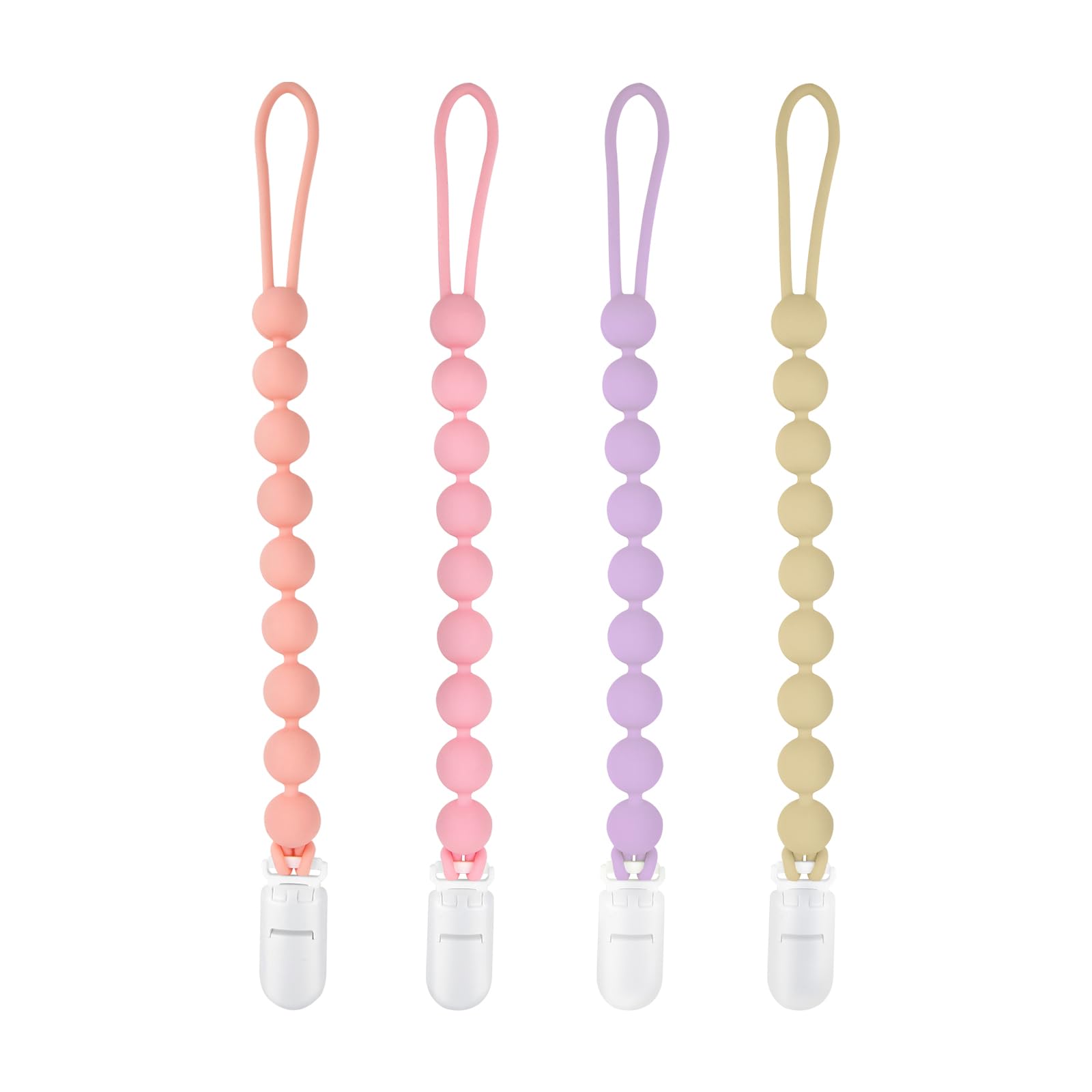 MINMUNJIU silicone pacifier clip four-pack pack shot keeps pacifiers within reach