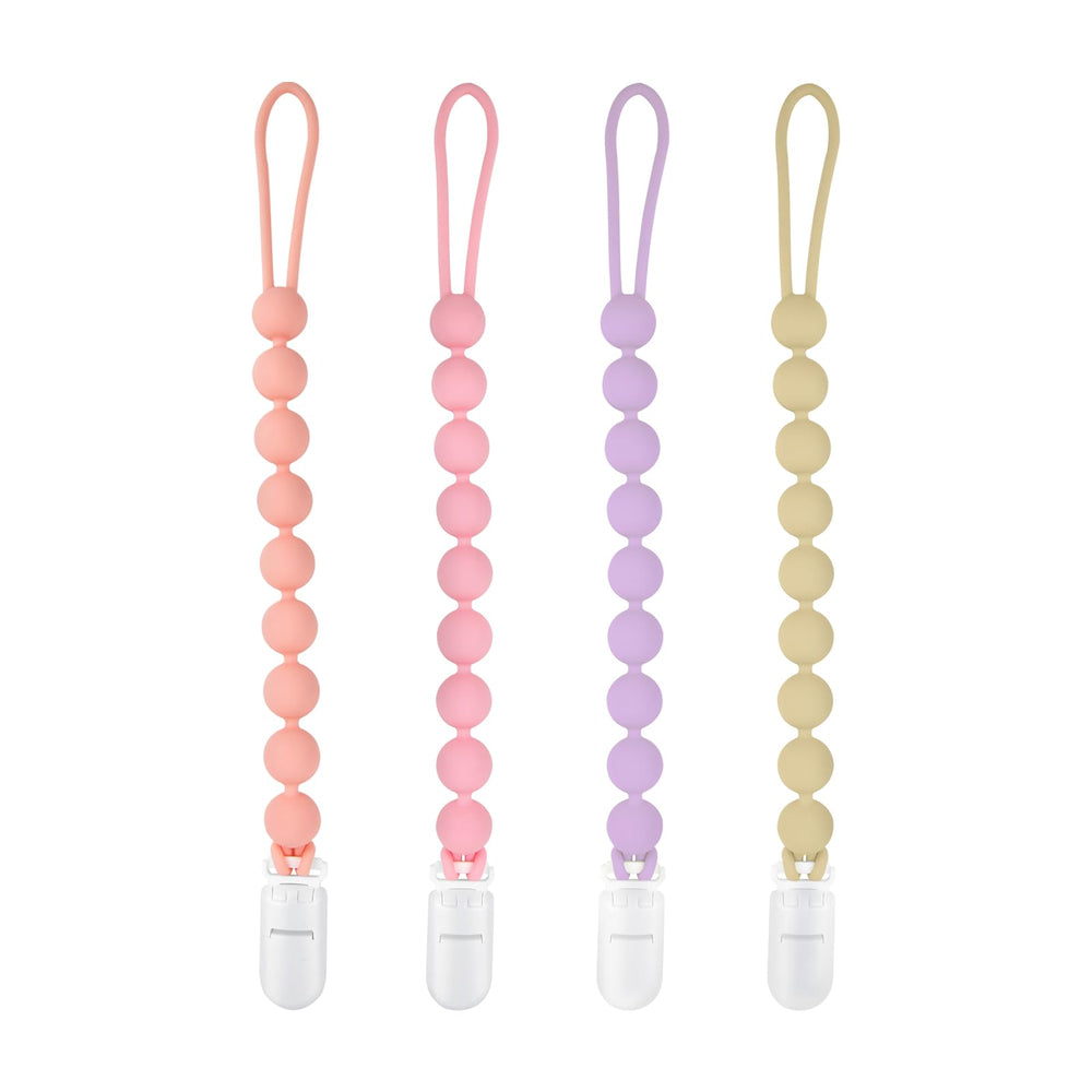 MINMUNJIU silicone pacifier clip four-pack pack shot keeps pacifiers within reach