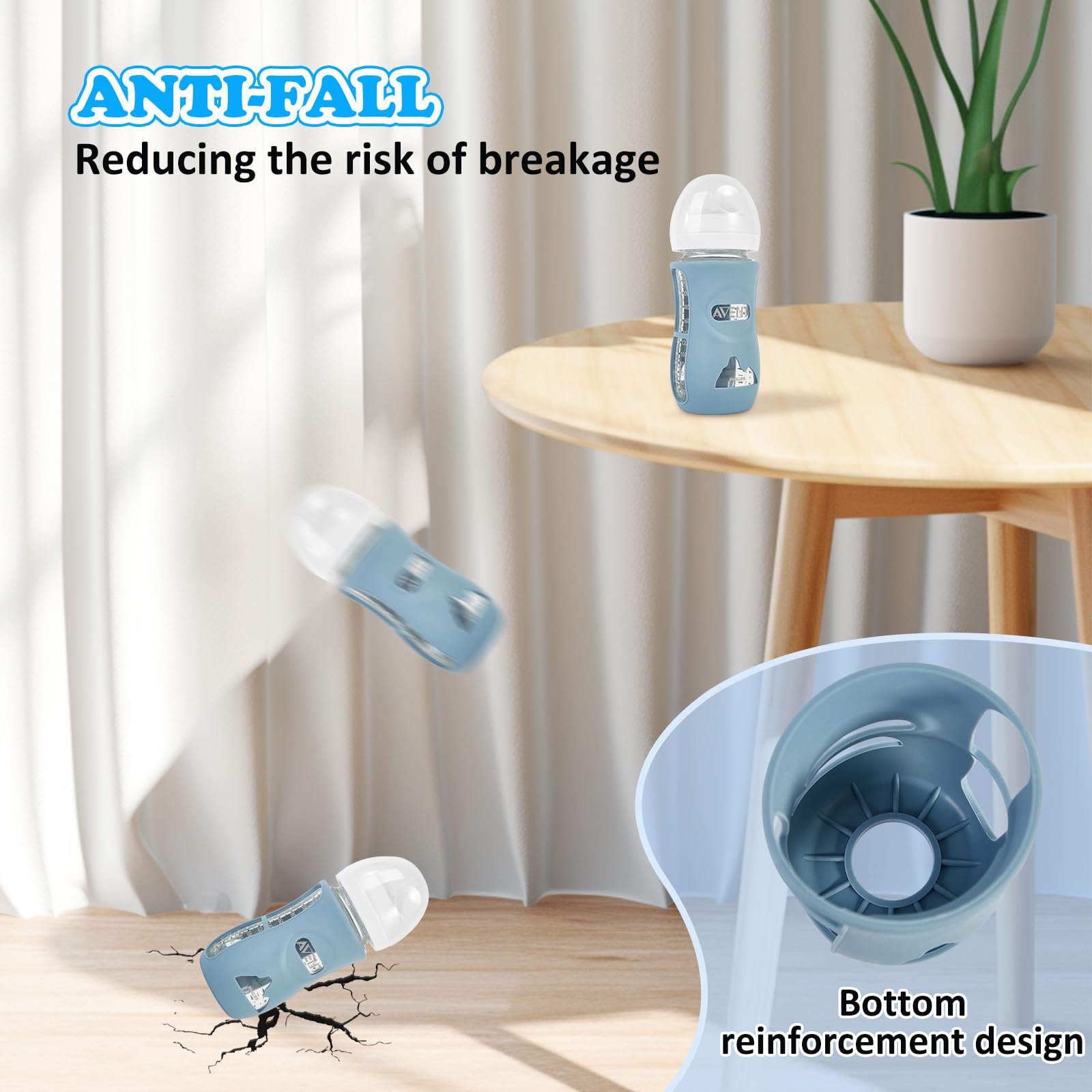 MINMUNJIU silicone sleeve on Philips Avent 8oz bottle with dual-sleeve design for protection.