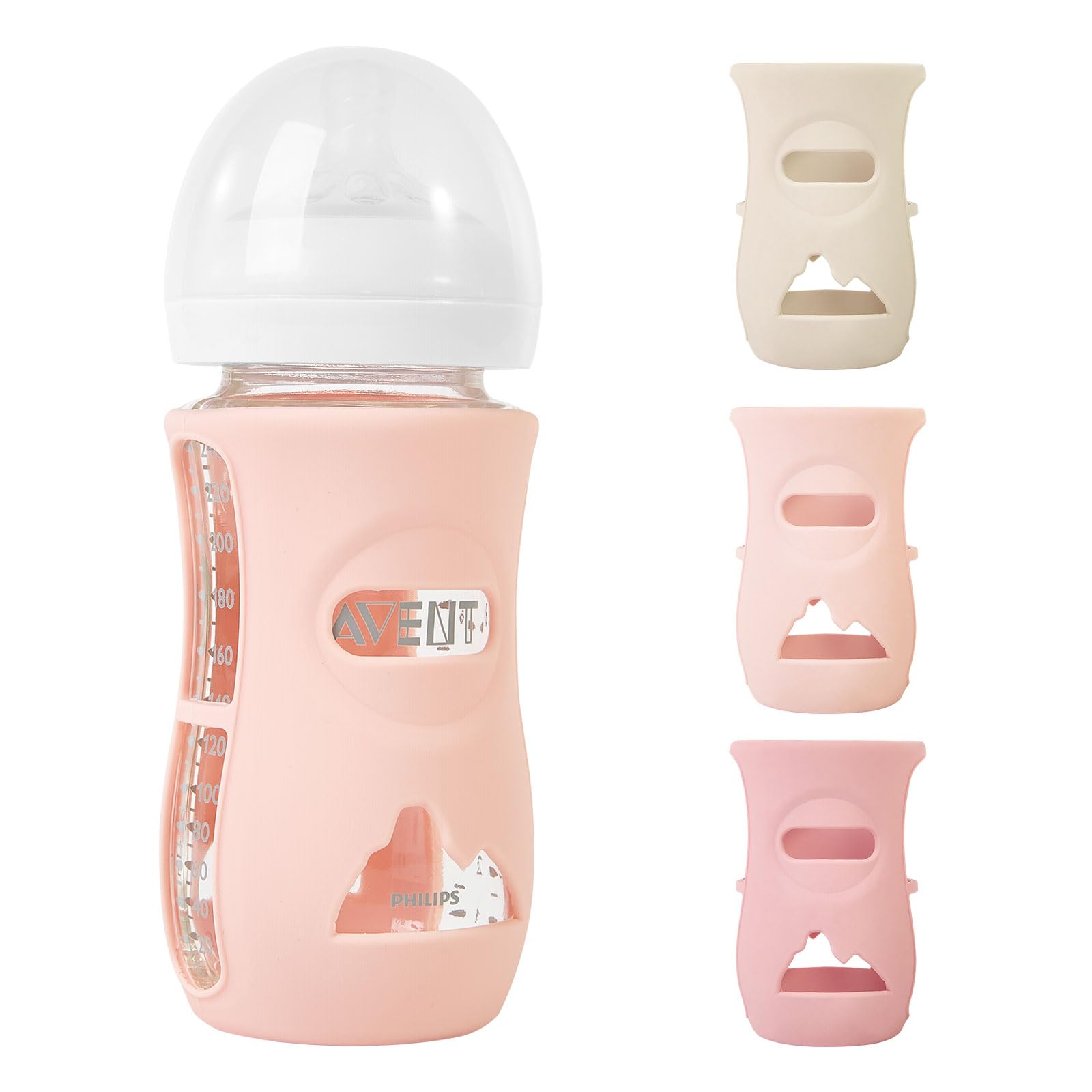 MINMUNJIU silicone sleeve on Philips Avent Natural 8 oz bottle, front view, enhances grip and protection.