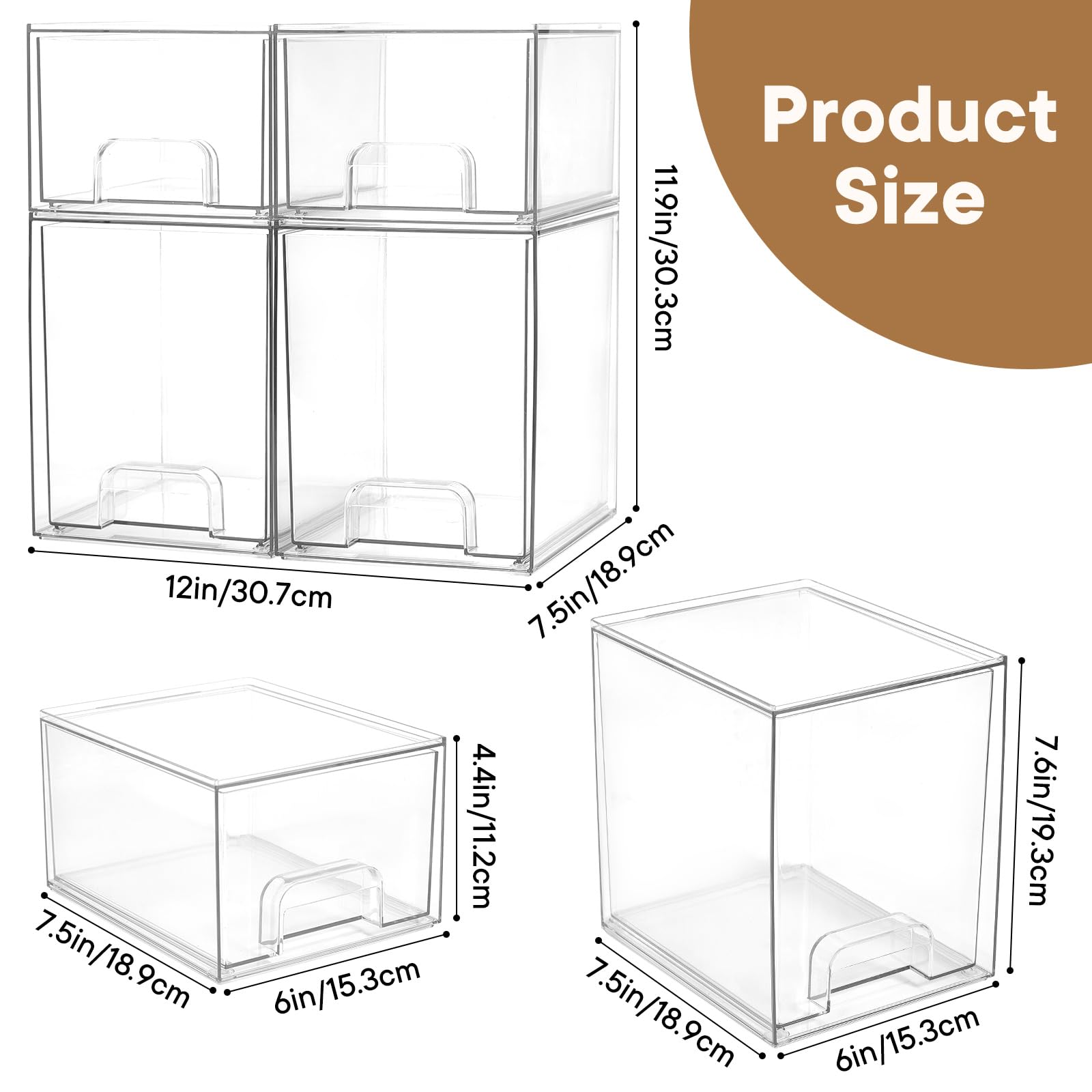 MINMUNJIU stackable drawers in clear acrylic showing space efficiency
