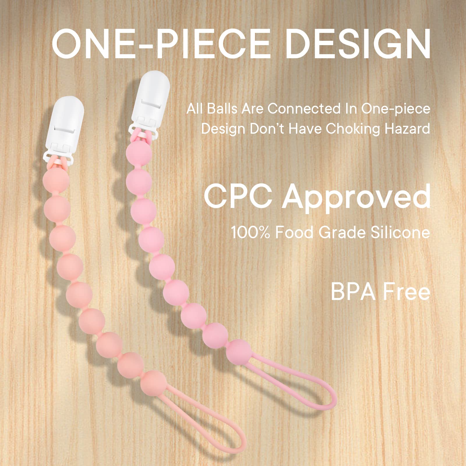 Universal-fit MINMUNJIU clip works with most pacifiers and brands